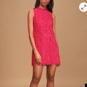 Lulu's Fuchsia Crochet Lace Sleeveless Shift Dress